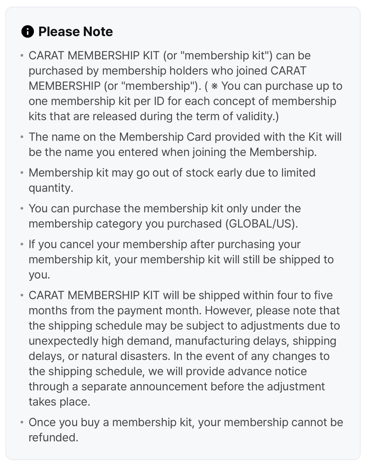 SEVENTEEN GLOBAL OFFICIAL FANCLUB CARAT MEMBERSHIP Renewal - KOREA ADDRESS RENTAL ONLY